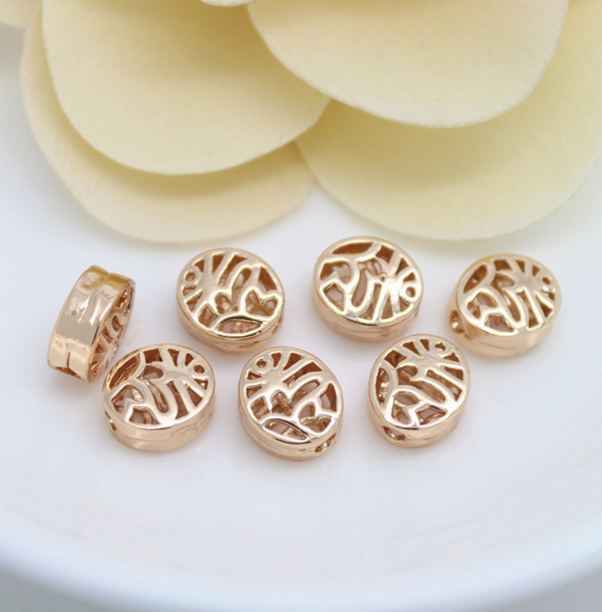 5 pcs 24k gold plated double side hollow brass spacer beads  brass caps brass connector Xaxe.com