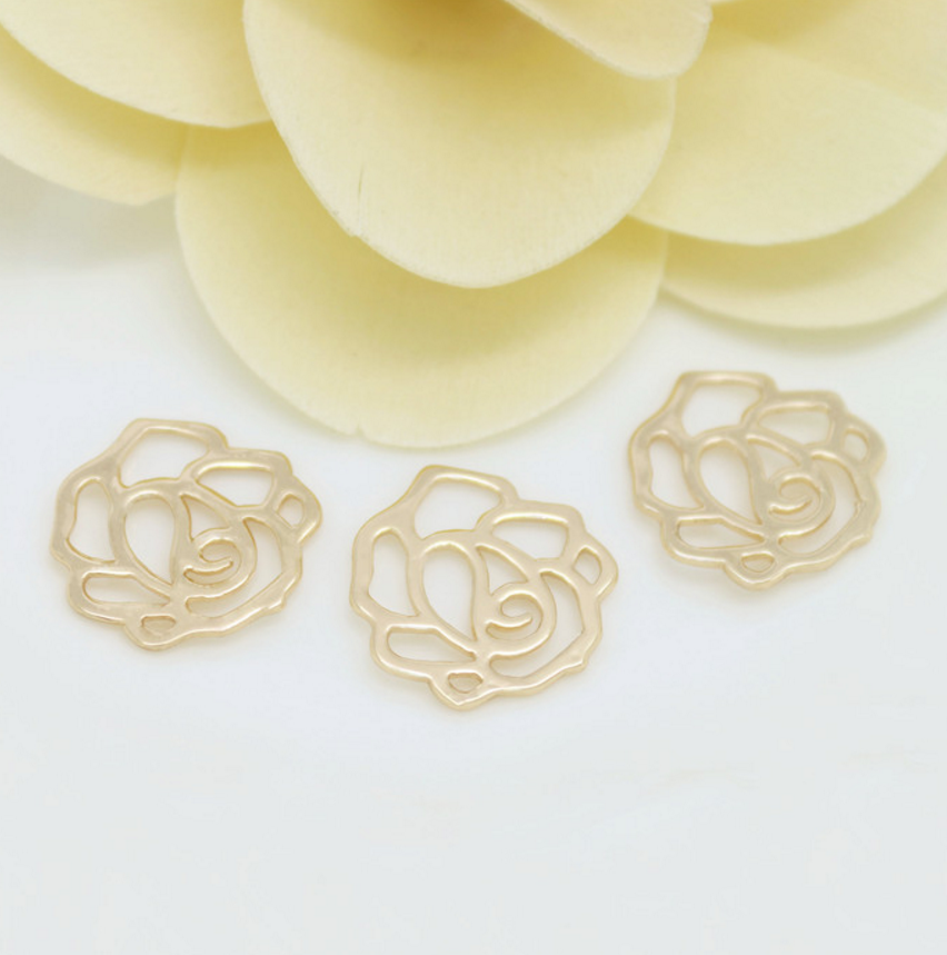 5 pcs 24k gold plated flat rose brass spacer beads  brass caps brass connector Xaxe.com