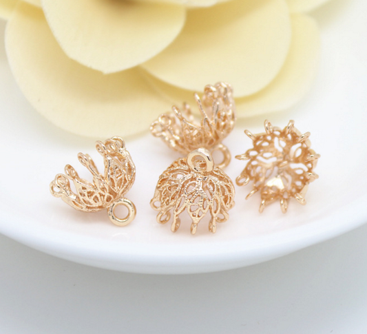 5 pcs 24k gold plated flower brass pendant brass caps brass bead Xaxe.com