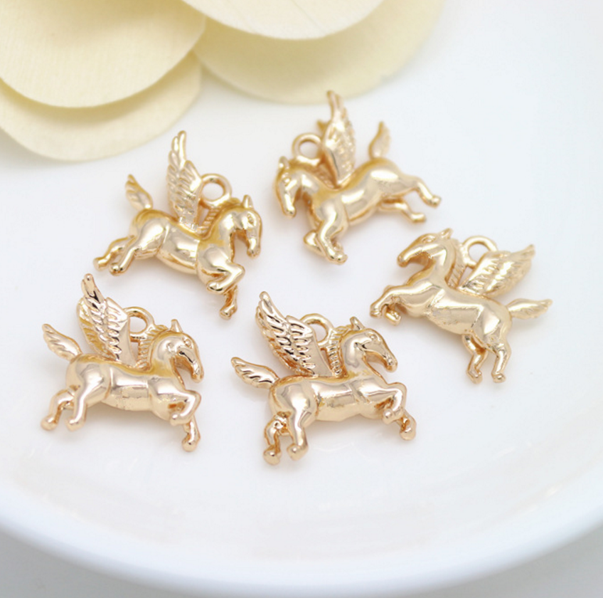 5 pcs 24k gold plated flying horses brass spacer beads  brass caps brass connector Xaxe.com