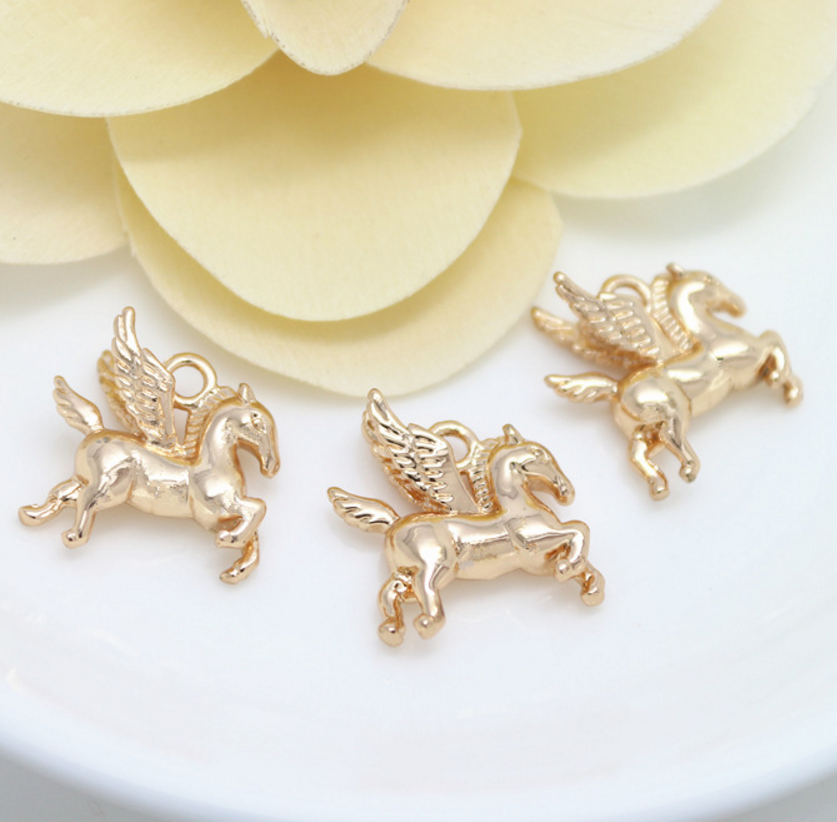 5 pcs 24k gold plated flying horses brass spacer beads  brass caps brass connector Xaxe.com