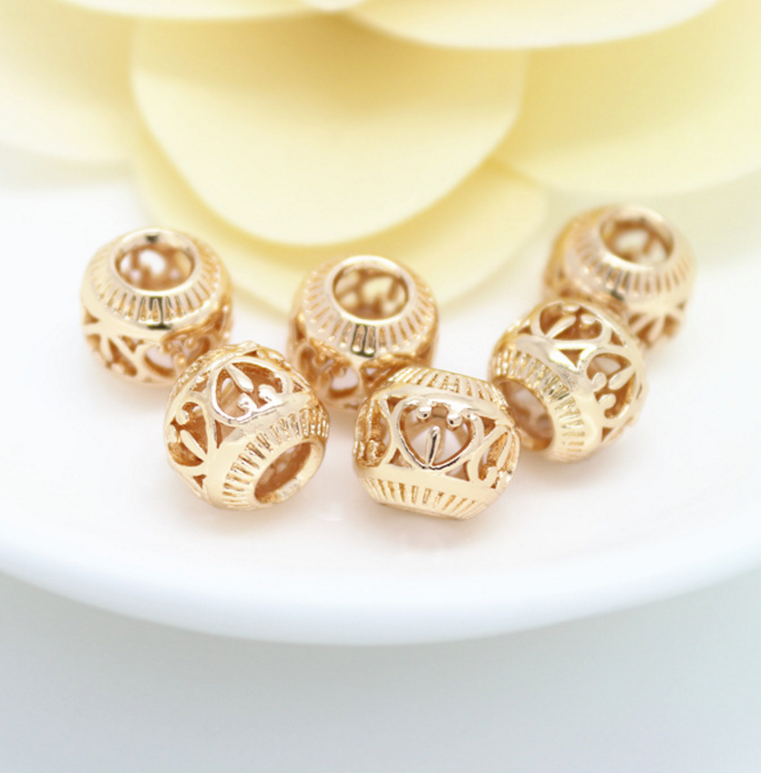 5 pcs 24k gold plated hollow big hole beads pendant brass spacer beads  brass caps brass connector Xaxe.com