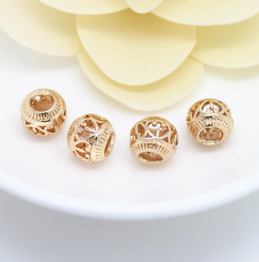 5 pcs 24k gold plated hollow big hole beads pendant brass spacer beads  brass caps brass connector Xaxe.com