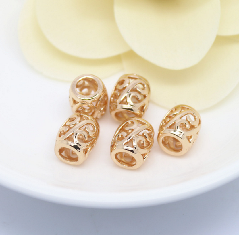 5 pcs 24k gold plated hollow drum shape pendant brass spacer beads  brass caps brass connector Xaxe.com