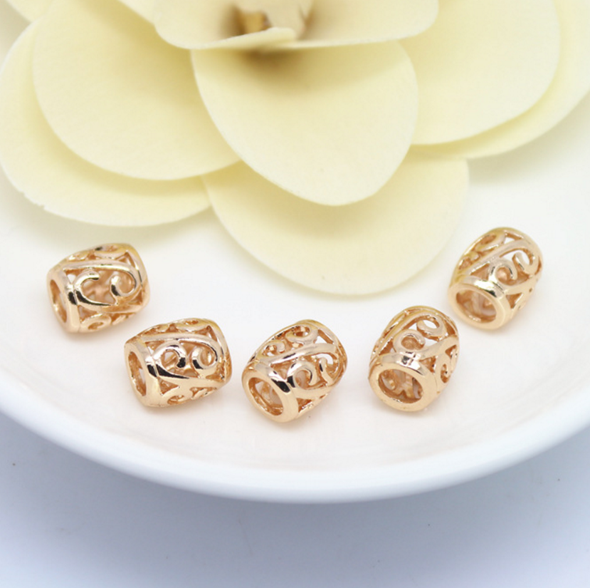 5 pcs 24k gold plated hollow drum shape pendant brass spacer beads  brass caps brass connector Xaxe.com