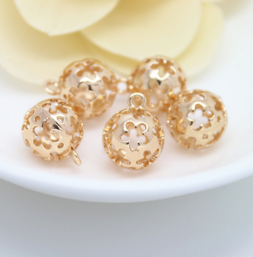 5 pcs 24k gold plated hollow floral brass spacer beads  brass caps brass connector Xaxe.com