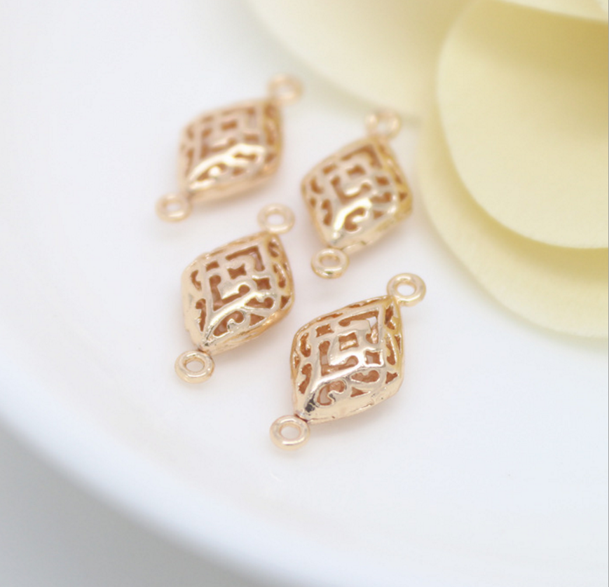 5 pcs 24k gold plated rhombus brass spacer beads  brass caps brass connector Xaxe.com