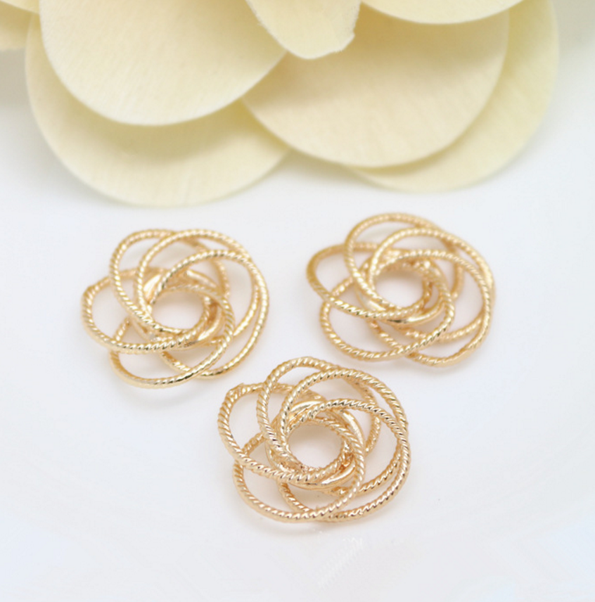 5 pcs 24k gold plated rose flower brass spacer beads  brass caps brass connector Xaxe.com