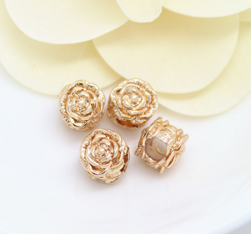 5 pcs 24k gold plated rose spacer beads brass brass caps brass bead Xaxe.com