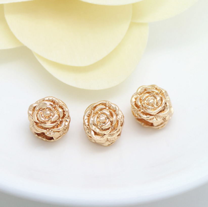 5 pcs 24k gold plated rose spacer beads brass brass caps brass bead Xaxe.com