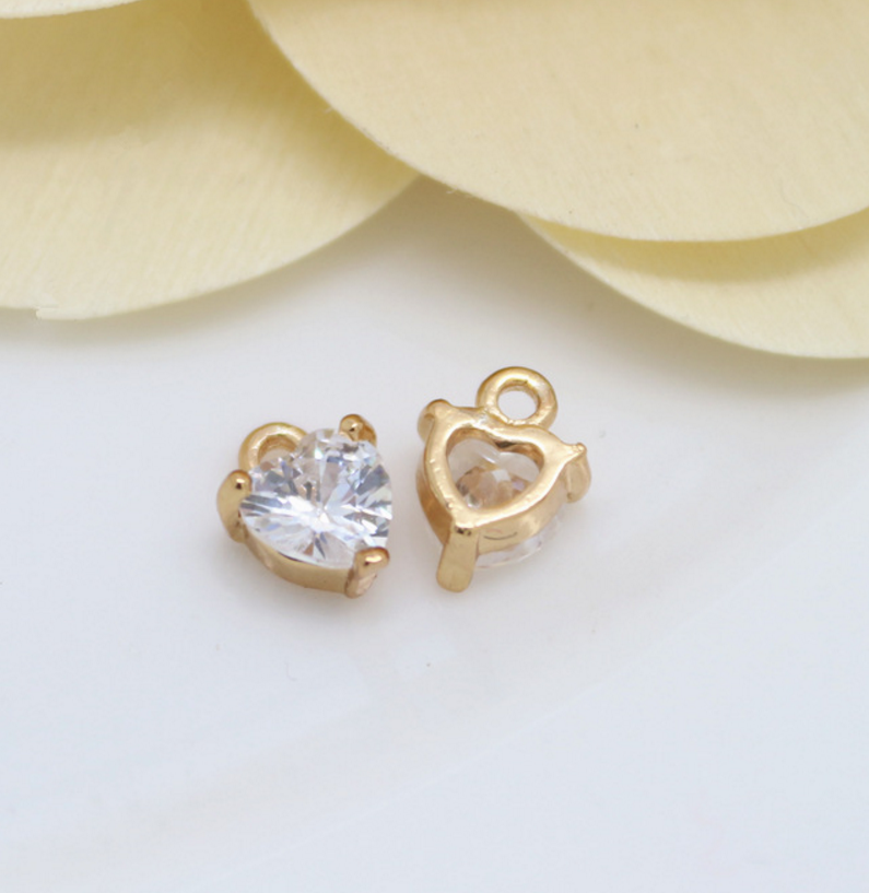 5 pcs 24k gold plated zircon heart brass spacer beads  brass caps brass connector Xaxe.com