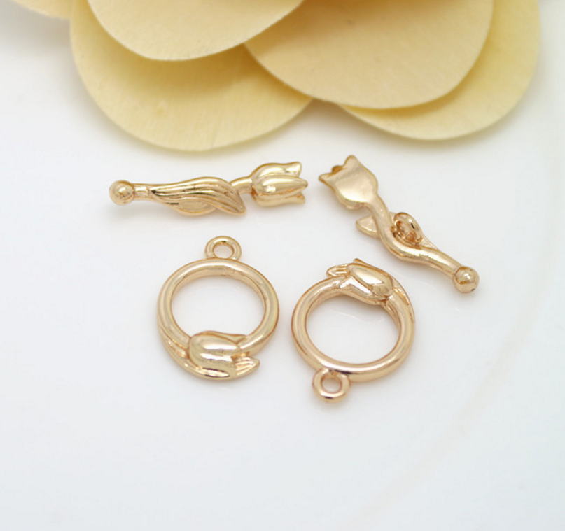 5 sets 24k gold plated rose toggle clasp brass Xaxe.com