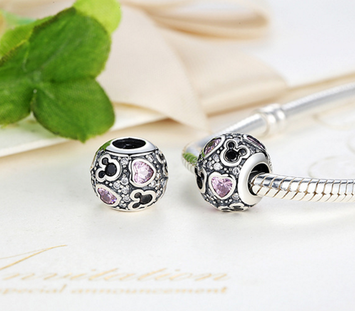 925 Sterling Silver Charm Adorable Mickey heart Bead Fits Pandora, Biagi, Troll, Chamilla and Many Other European Charm Xaxe.com