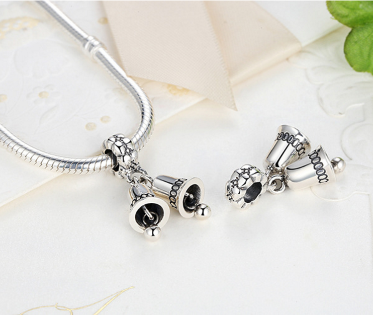 925 Sterling Silver Charm Adorable bell Bead Fits Pandora, Biagi, Troll, Chamilla and Many Other European Charm Xaxe.com