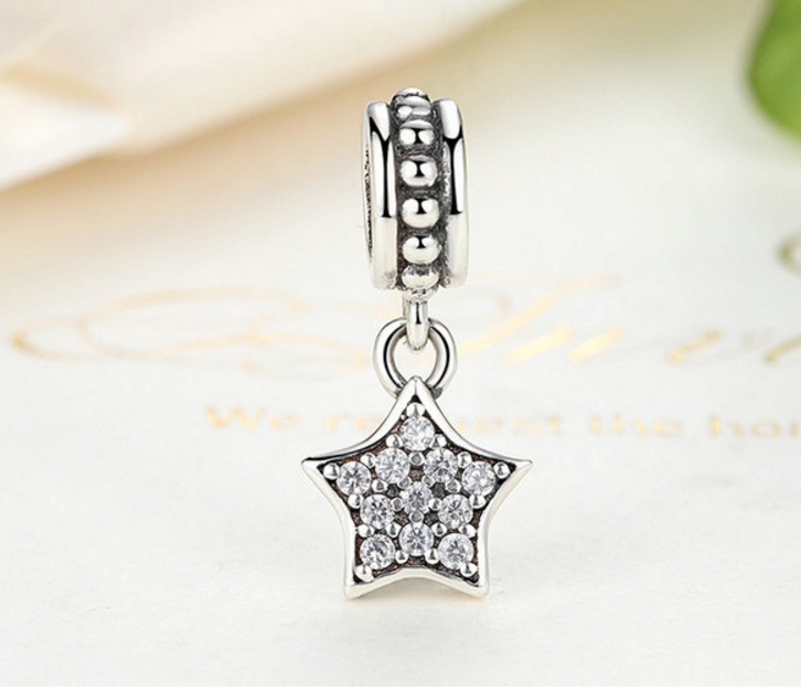 925 Sterling Silver Charm Adorable pentagram Bead Fits Pandora, Biagi, Troll, Chamilla and Many Other European Charm Xaxe.com