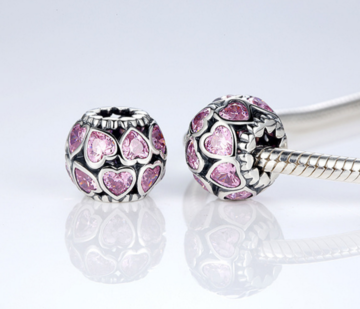 925 Sterling Silver Charm Adorable pink love Bead Fits Pandora, Biagi, Troll, Chamilla and Many Other European Charm Xaxe.com