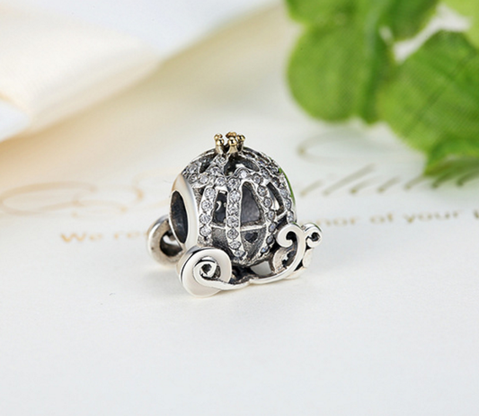 925 Sterling Silver Charm Adorable pumpkin carriage Bead Fits Pandora, Biagi, Troll, Chamilla and Many Other European Charm Xaxe.com