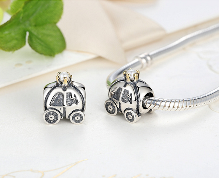 925 Sterling Silver Charm Adorable pumpkin carriage Bead Fits Pandora, Biagi, Troll, Chamilla and Many Other European Charm Xaxe.com