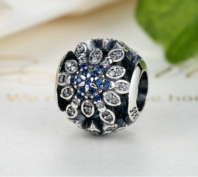 925 Sterling Silver Charm Adorable snow flakes ball Bead Fits Pandora, Biagi, Troll, Chamilla and Many Other European Charm Xaxe.com