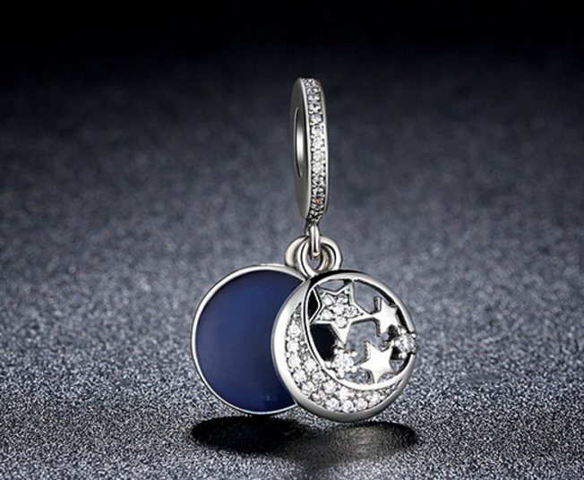 925 Sterling Silver Charm moon star Bead pendant Fits Pandora, Biagi, Troll, Chamilla and Many Other European Charm Xaxe.com