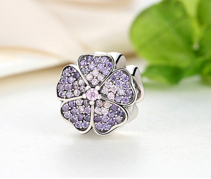 925 Sterling Silver Charm pink floral Bead Fits Pandora, Biagi, Troll, Chamilla and Many Other European Charm Xaxe.com