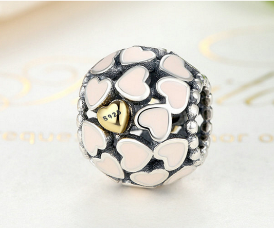 925 Sterling Silver Charm pinky heart Bead Fits Pandora, Biagi, Troll, Chamilla and Many Other European Charm Xaxe.com