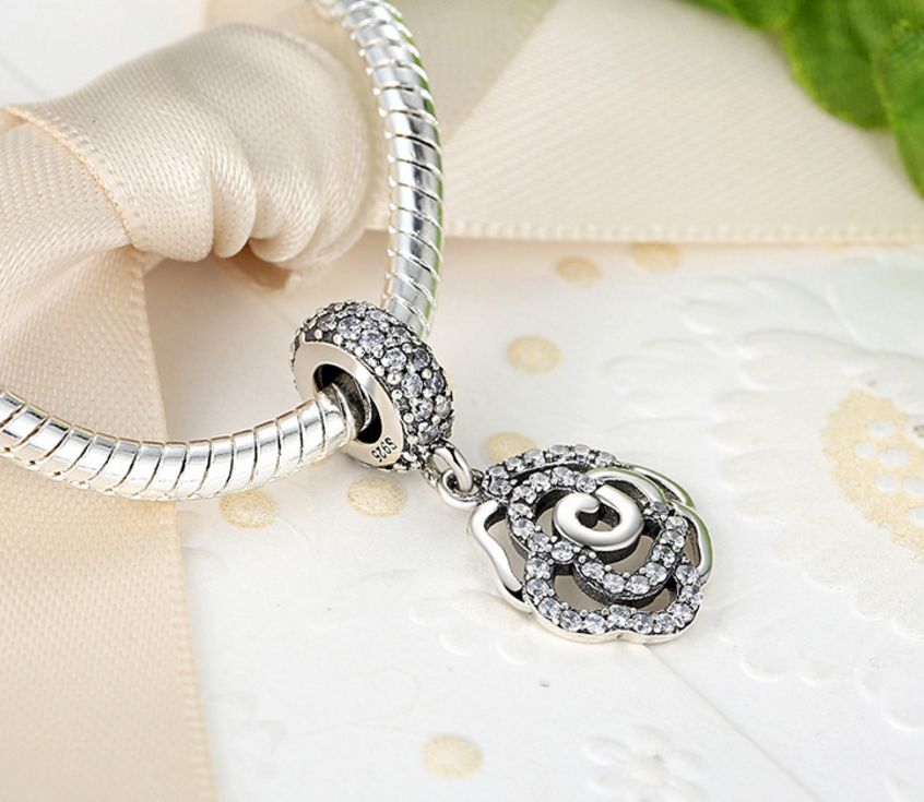 925 Sterling Silver Charm rose flower Bead Fits Pandora, Biagi, Troll, Chamilla and Many Other European Charm Xaxe.com
