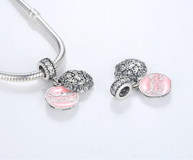 925 Sterling Silver Charm sweat mother Bead Fits Pandora, Biagi, Troll, Chamilla and Many Other European Charm Xaxe.com