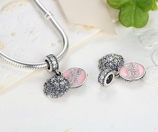 925 Sterling Silver Charm sweat mother Bead Fits Pandora, Biagi, Troll, Chamilla and Many Other European Charm Xaxe.com