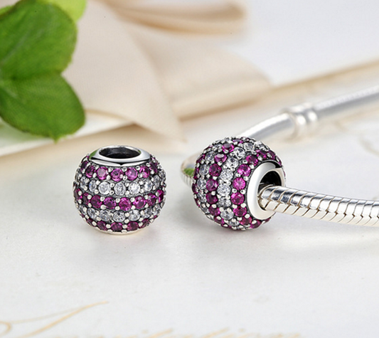 925 Sterling Silver Charm violet white zircon Bead Fits Pandora, Biagi, Troll, Chamilla and Many Other European Charm Xaxe.com