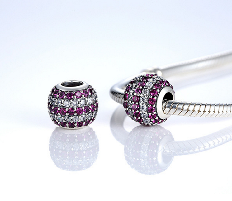 925 Sterling Silver Charm violet white zircon Bead Fits Pandora, Biagi, Troll, Chamilla and Many Other European Charm Xaxe.com