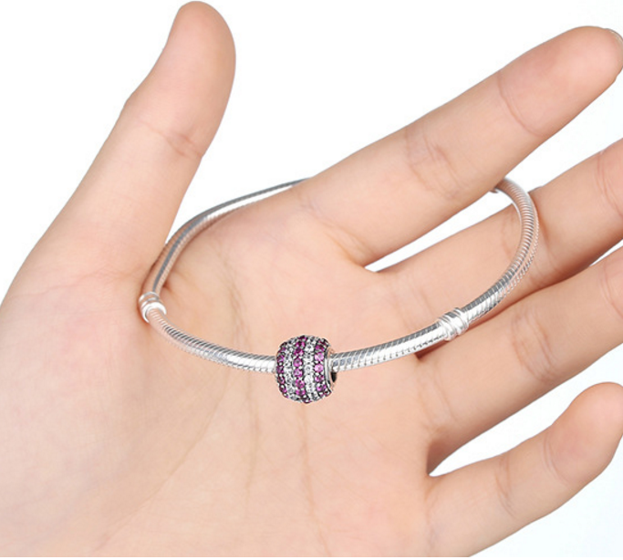 925 Sterling Silver Charm violet white zircon Bead Fits Pandora, Biagi, Troll, Chamilla and Many Other European Charm Xaxe.com