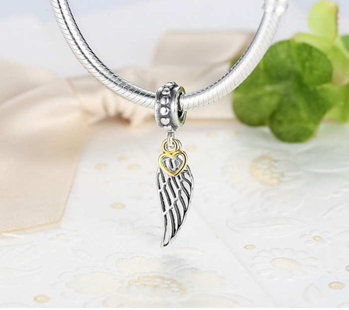 925 Sterling Silver Charm wing Bead Fits Pandora, Biagi, Troll, Chamilla and Many Other European Charm Xaxe.com