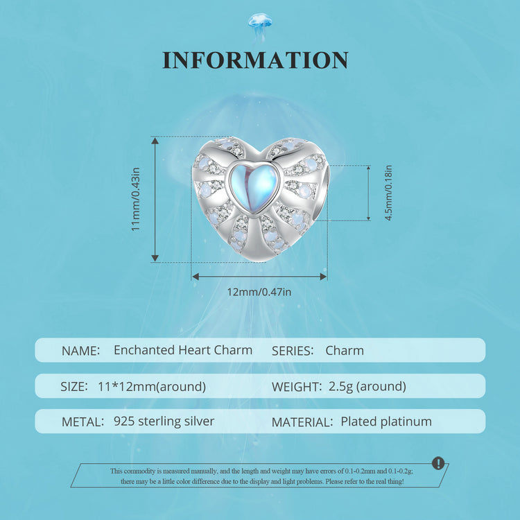 Sterling 925 silver charm the enchanted heart charm fits Pandora charm and European charm bracelet