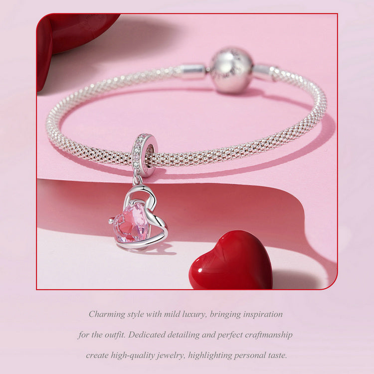 Sterling 925 silver charm the heart ribbon charm fits Pandora charm and European charm bracelet