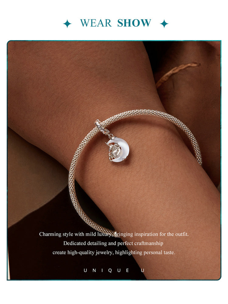 Sterling 925 silver charm the moon unicorn pendant fits Pandora charm and European charm bracelet