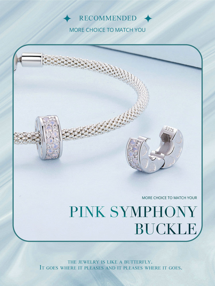 Pandora Silver Charm Bracelet with Pink European Charms. New