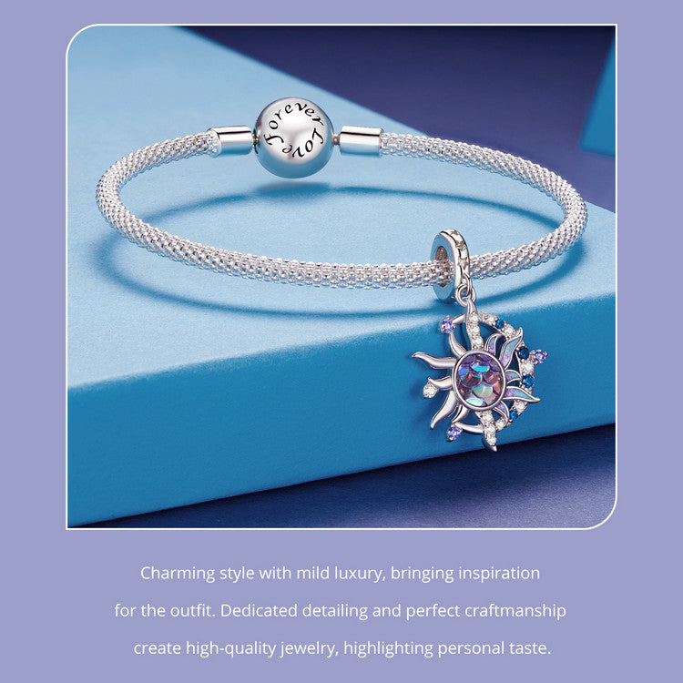 Sterling 925 silver charm the magic sun & moon charm pendant fits Pandora charm and European charm bracelet