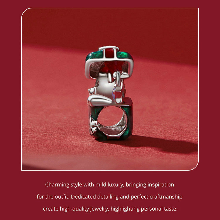 Sterling 925 silver charm the gift box bear charm pendant fits Pandora charm and European charm bracelet