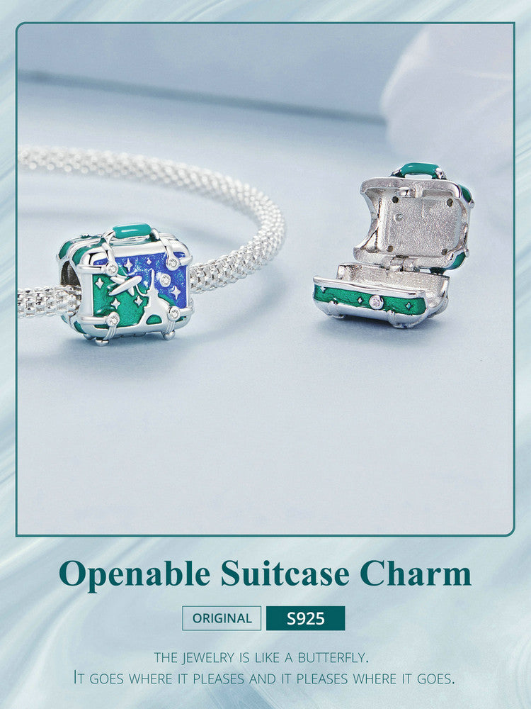 Sterling 925 silver charm the openable suitcase charm pendant fits Pandora charm and European charm bracelet