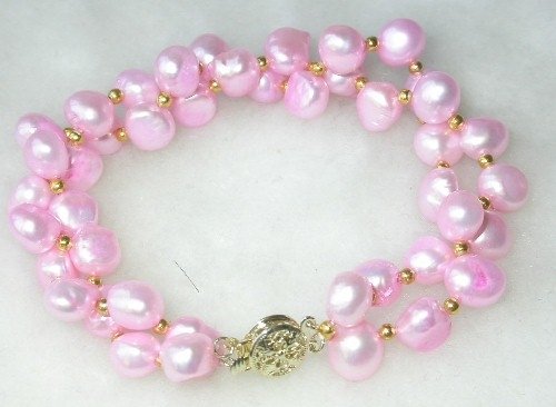 Beauty 7.5'' double 8-9mm baby pink pearl bracelet-9K clasp Xaxe.com