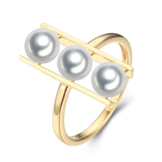 Copy of 14k solid gold pearl ring holder adjustable golden the balance, Yellow gold, Real gold Xaxe.com
