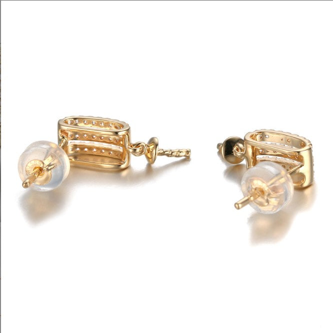 Elegant 14k solid gold  real gold CZ cubic zirconia earring findings, Yellow gold E001859 Xaxe.com