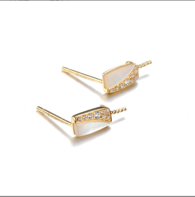 Elegant 14k solid gold  real gold CZ cubic zirconia white shell earring findings, Yellow gold E002941 Xaxe.com