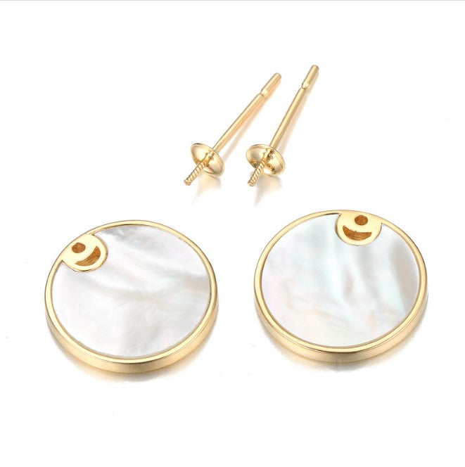 Fashion 14k solid gold real gold white shell earring findings, Yellow gold E002456 Xaxe.com