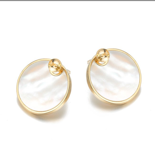 Fashion 14k solid gold real gold white shell earring findings, Yellow gold E002456 Xaxe.com