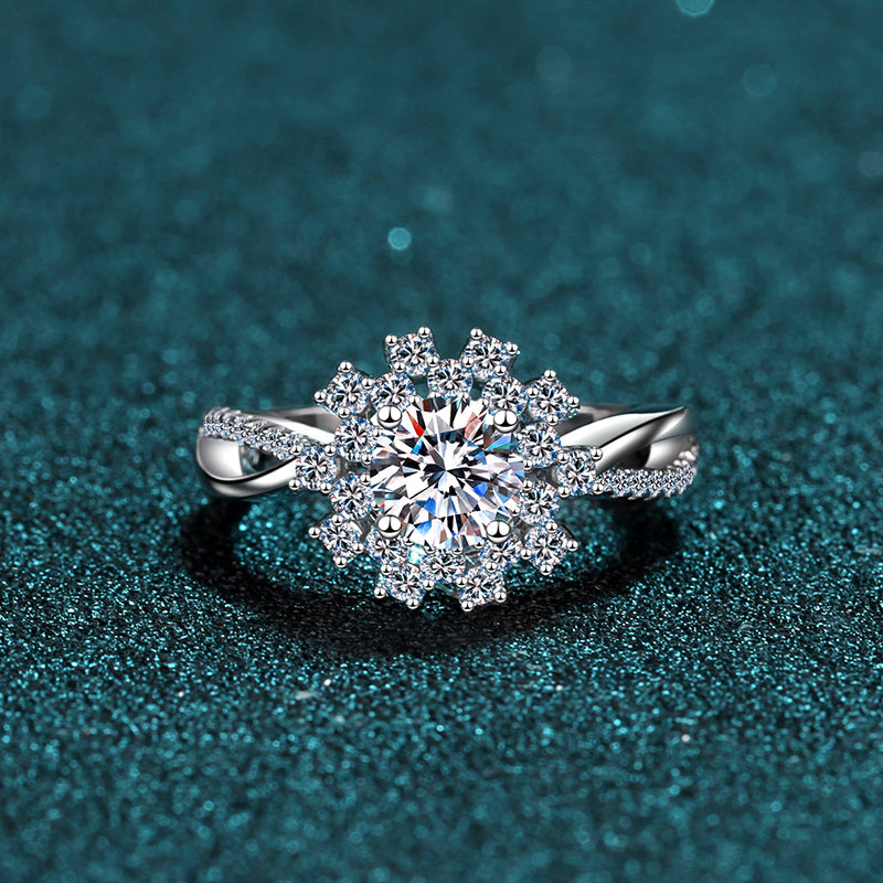 Flower 0.8 CT Moissanite Diamond Engagement solitaire Promise Ring, 925 Sterling Silver, Platinum Plated, Anniversary Ring, PASSES DIAMOND Tester AZ002 Xaxe.com