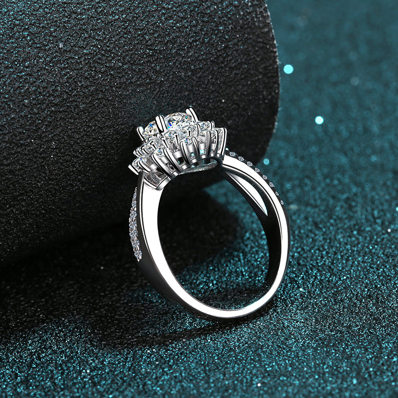 Flower 0.8 CT Moissanite Diamond Engagement solitaire Promise Ring, 925 Sterling Silver, Platinum Plated, Anniversary Ring, PASSES DIAMOND Tester AZ002 Xaxe.com