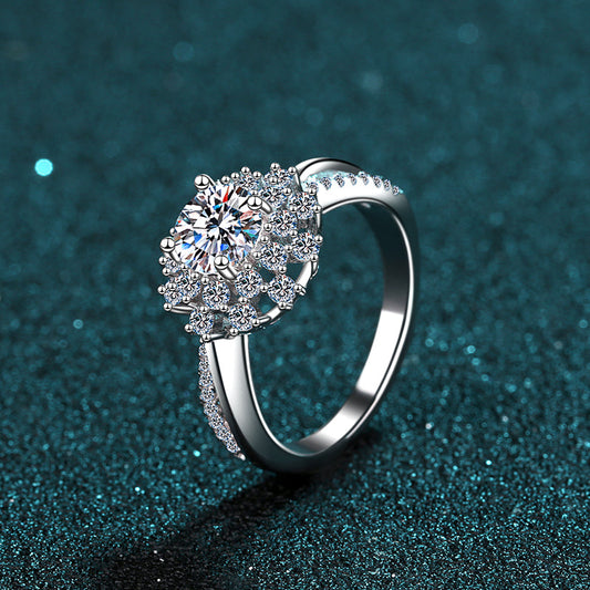Flower 0.8 CT Moissanite Diamond Engagement solitaire Promise Ring, 925 Sterling Silver, Platinum Plated, Anniversary Ring, PASSES DIAMOND Tester AZ002 Xaxe.com