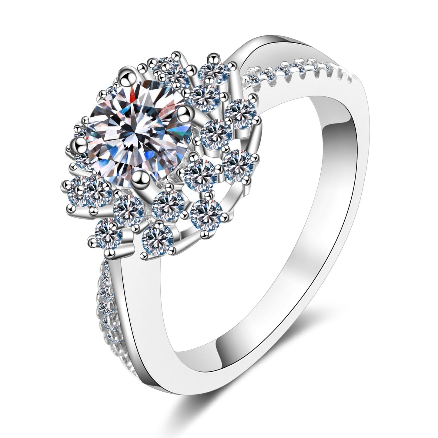 Flower 0.8 CT Moissanite Diamond Engagement solitaire Promise Ring, 925 Sterling Silver, Platinum Plated, Anniversary Ring, PASSES DIAMOND Tester AZ002 Xaxe.com